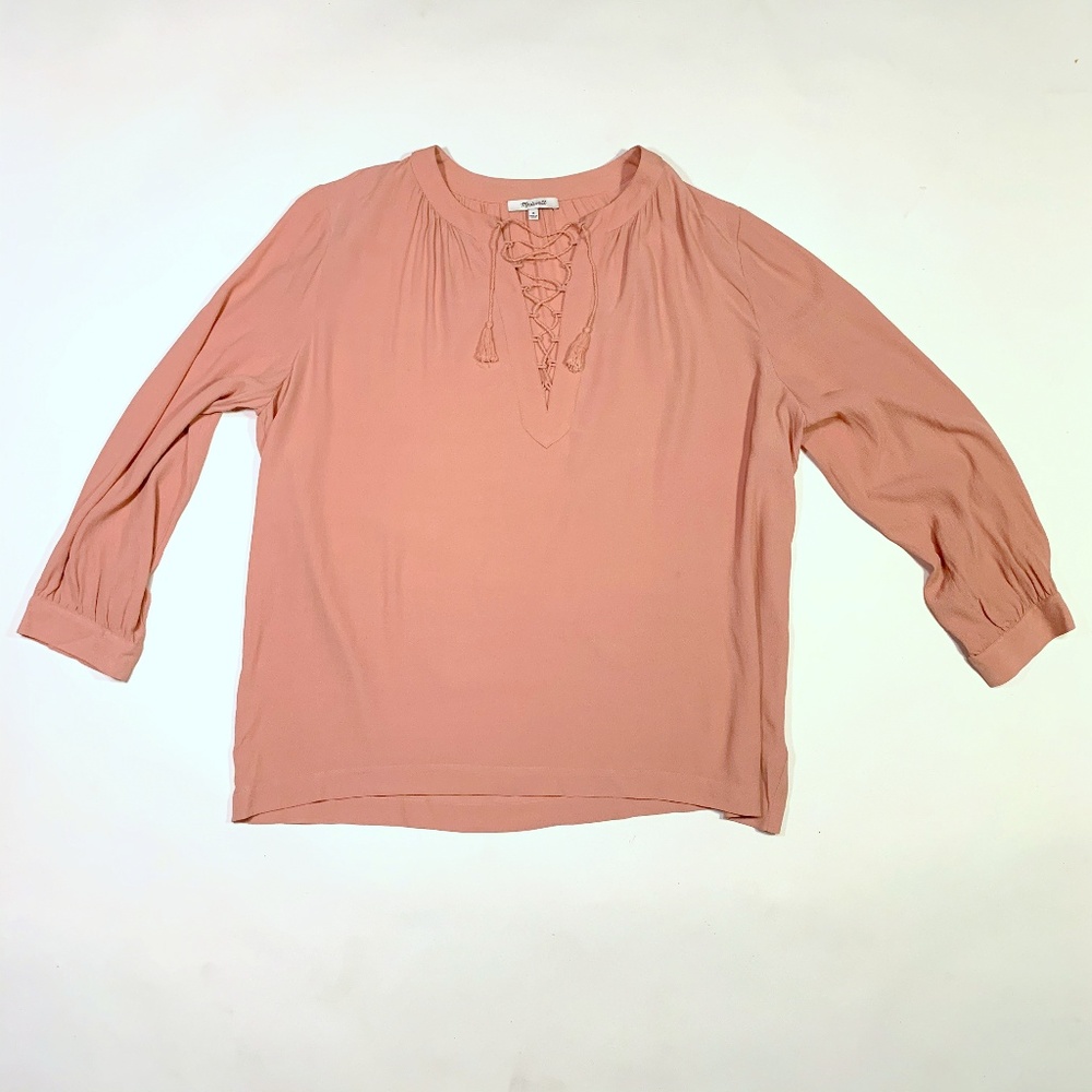 Madewell Lace-up Peasant Boho Top in Dusty Pink